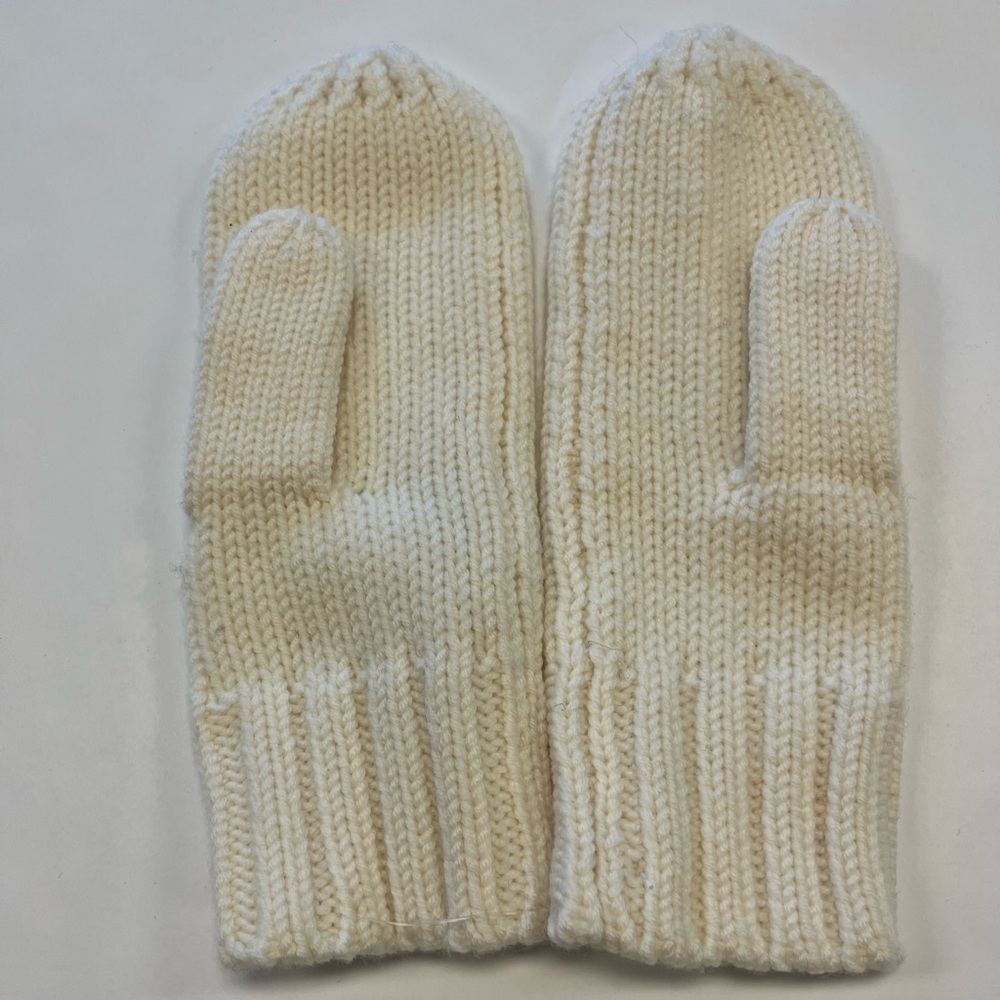 Tory Burch Cream Ribbed Merino Mittens OS‎ - Picture 2 of 4